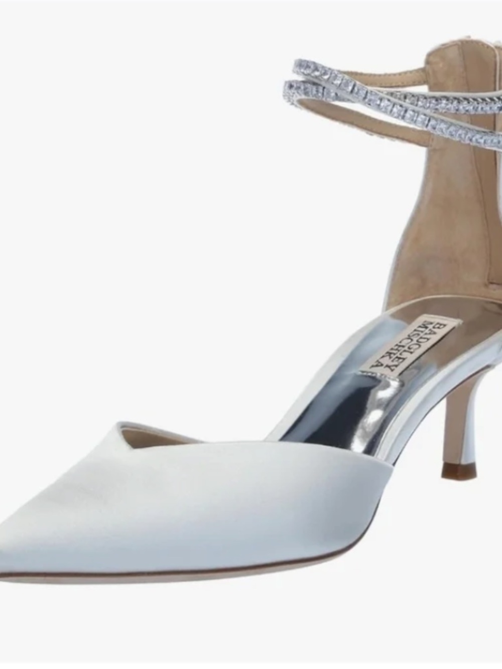 Badgley Mischka White Satin Pointed-Toe Slingback Heels